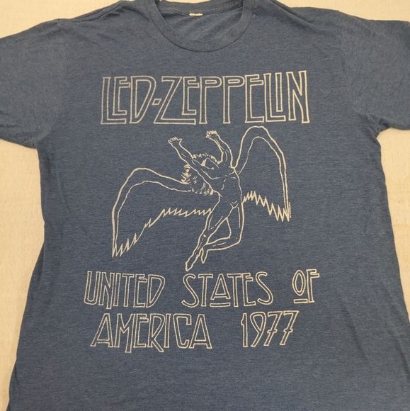 Led Zeppelin 1977 United States Of America Blue Concert Tee Shirt XL - Picture 1 of 5